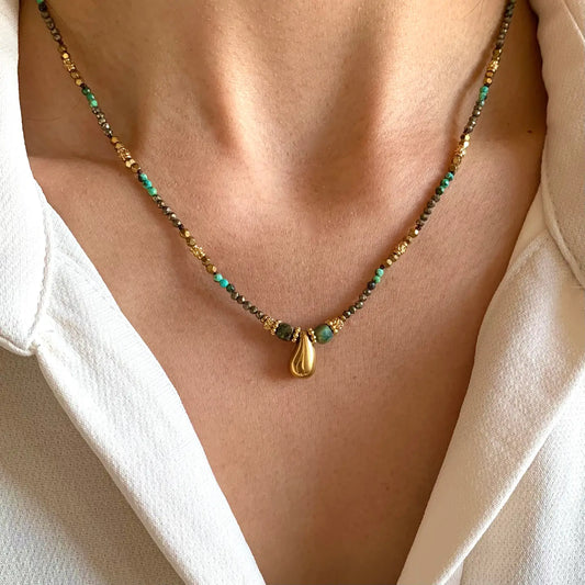 Colar de Pedra Natural Pendente Gota