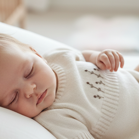 Bebé com camisola creme