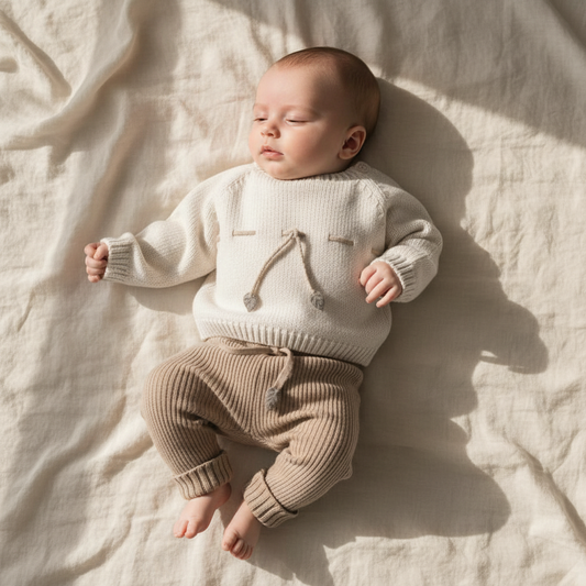 Bebé deitado com Camisola Amelie e Calças Camile