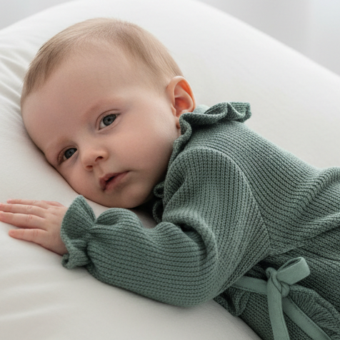 Bebé delicado com romper verde