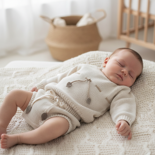 Bebé magro com conjunto de malha cream