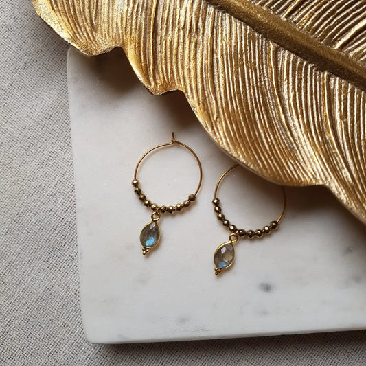 Brincos Pipa Labradorite