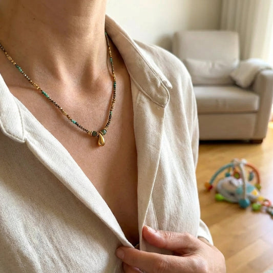 Colar de Pedra Natural Pendente Gota