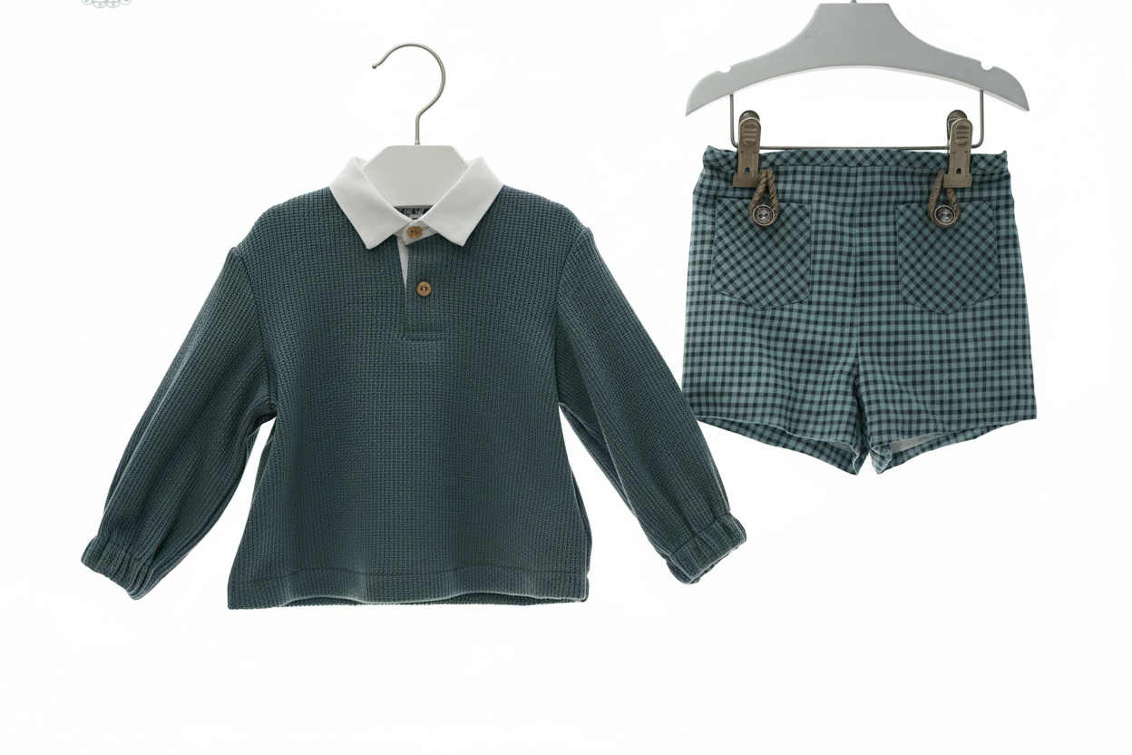 Conjunto verde com cabides brancos