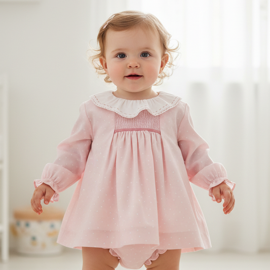 Fotografia realista de uma menina de 12 meses com o vestido