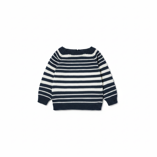 Camisola tricot riscas navy e branco bebé