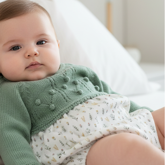 Menina bebé com fofo verde de plantas