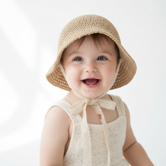 Menina de 1 ano com chapéu de palha