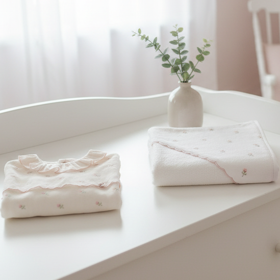 Quarto de bebé clean com as duas peças