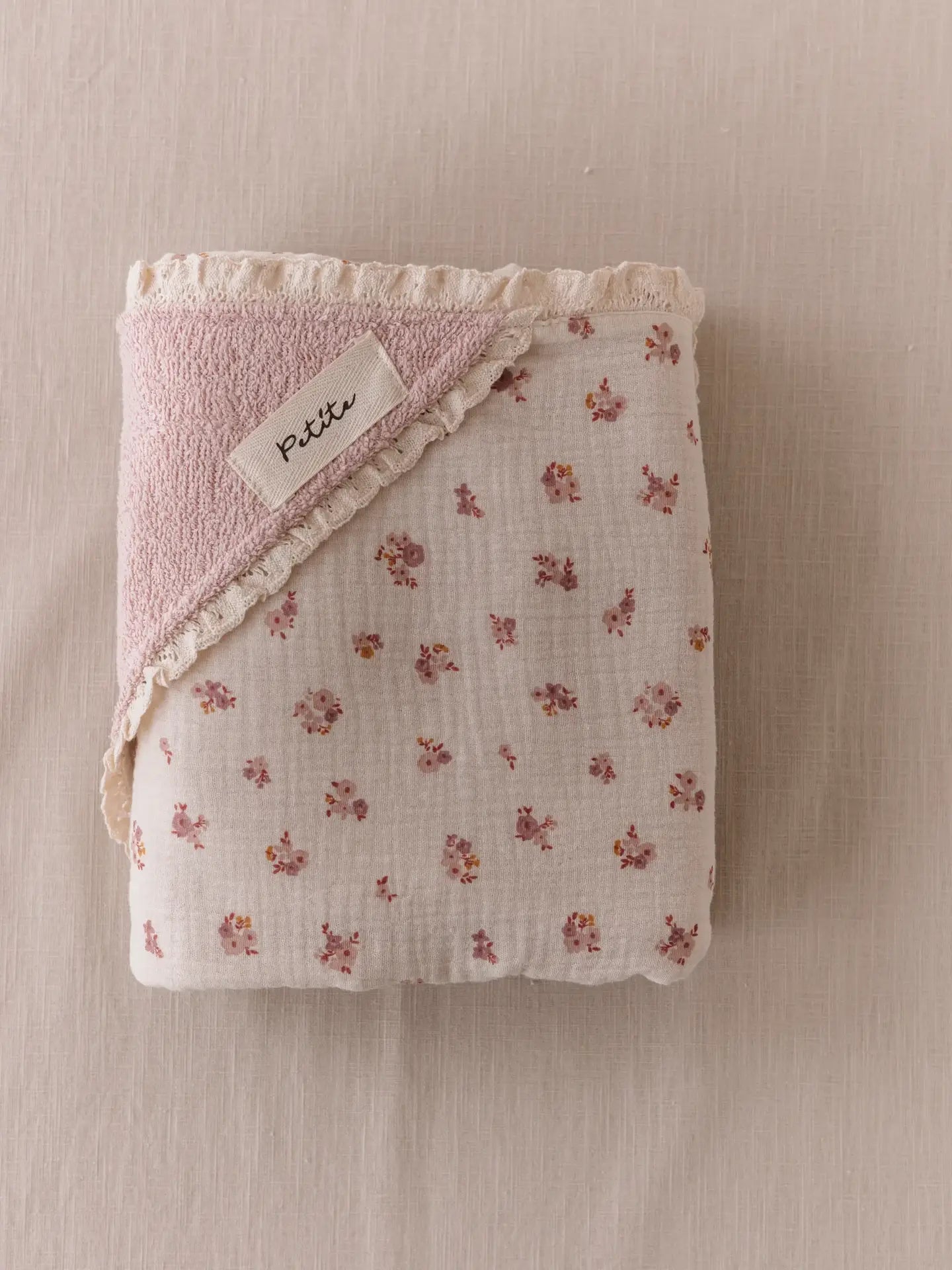 Toalha de Banho com Capuz e Renda Blush Floral
