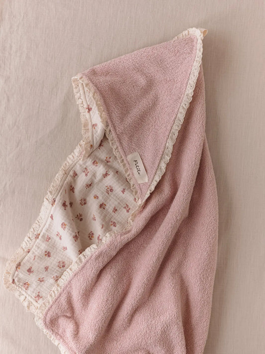 Toalha de Banho com Capuz e Renda Blush Floral
