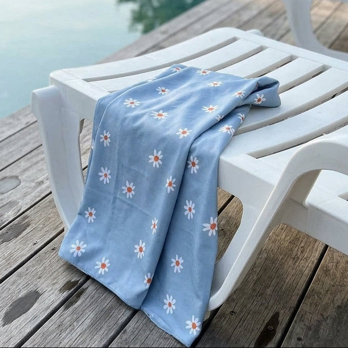 Toalha de Microfibra Floral Azul